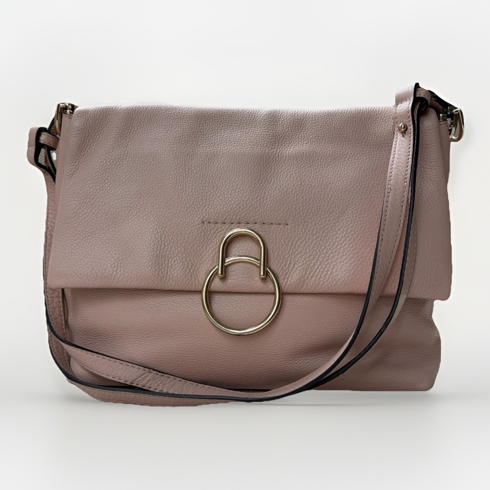 Vince Camuto Plum Shoulder Bag Light Pink Leather Flap Over Zip Purse Satchel